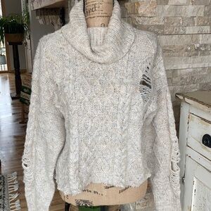 Forever 21 cowl neck raw hem distressed sweater